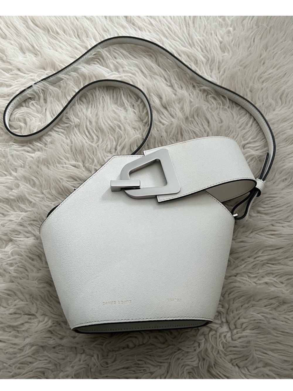 White Mini Structured Crossbody with Sculptural Buckle